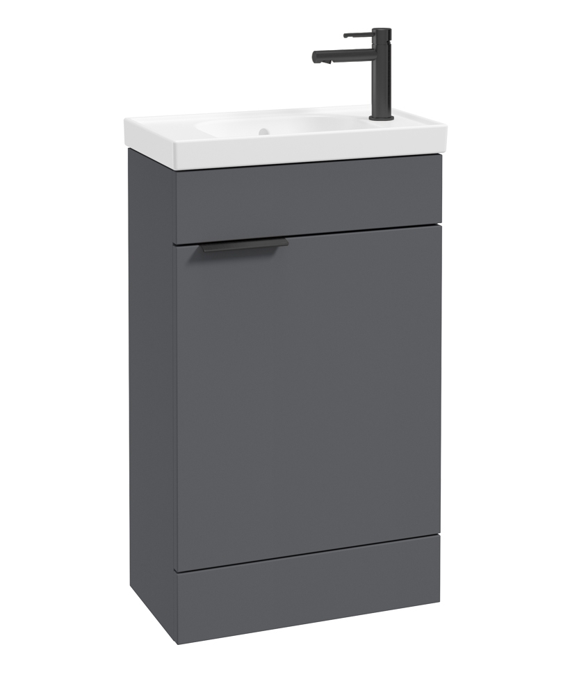 STOCKHOLM Floor Standing 50cm Cloakroom Vanity Unit Matt Midnight Grey - Matt Black Handles