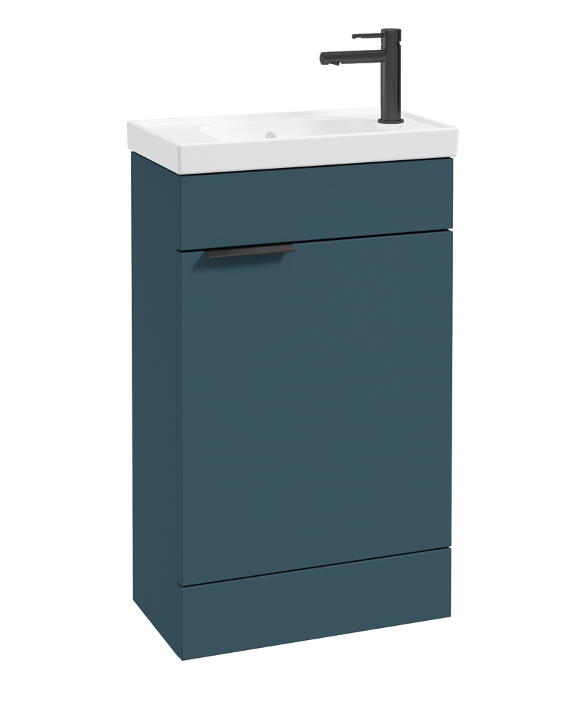 STOCKHOLM 50cm Floor Standing Cloakroom Unit Black Handle Matt Ocean Blue