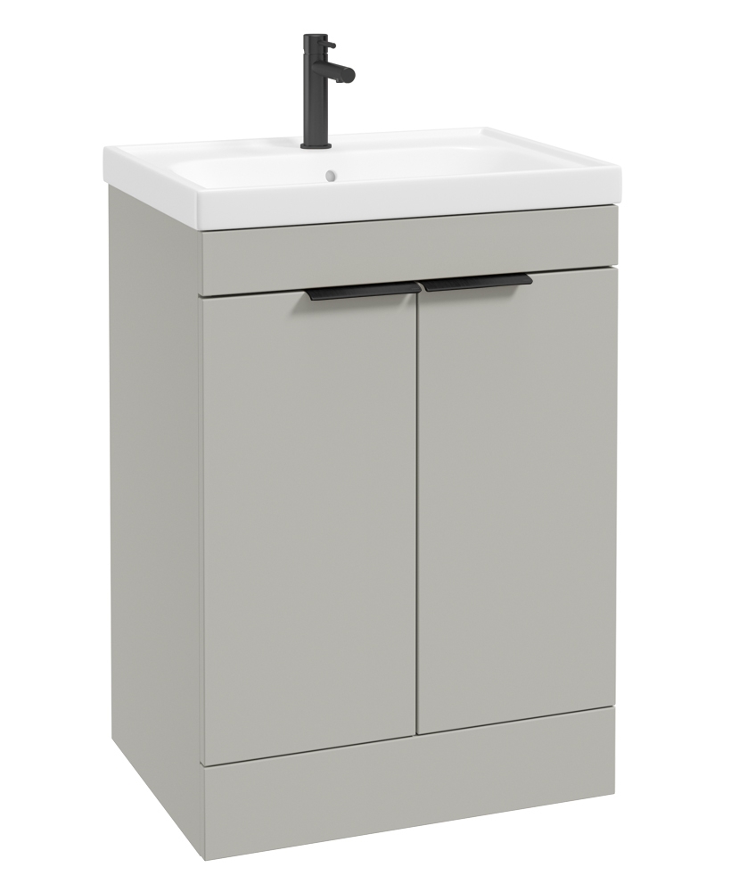 STOCKHOLM Floor Standing 60cm Two Door Vanity Unit Matt Arctic Grey - Matt Black Handles