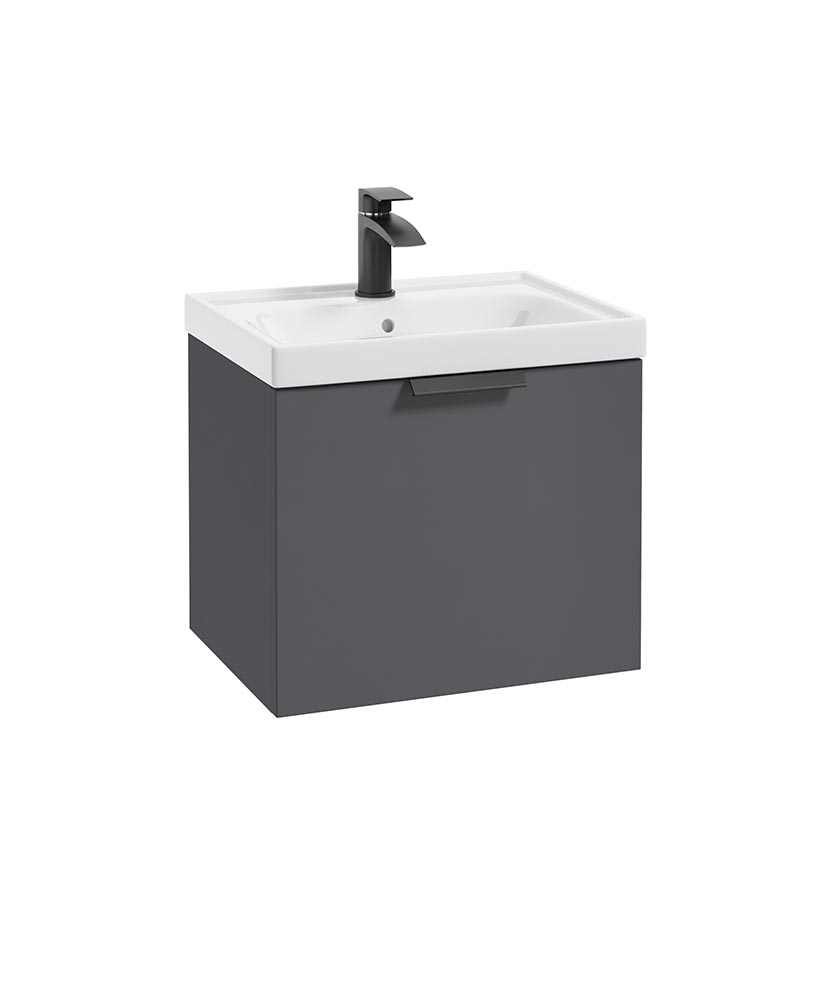 STOCKHOLM Wall Hung 50cm Single Drawer Vanity Unit Matt Midnight Grey - Matt Black Handle