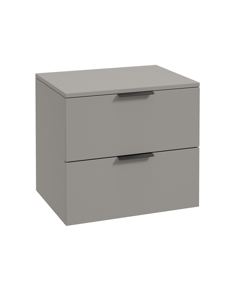 STOCKHOLM Wall Hung 60cm Two Drawer Countertop Vanity Unit Matt Khaki - Matt Black Handles