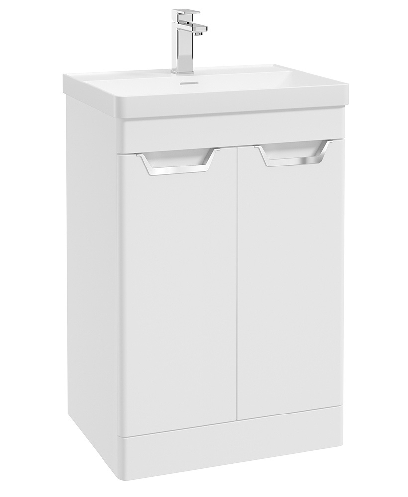 FREYA 60cm 2 Door Floor Standing Vanity Unit Matt White-Chrome Handle