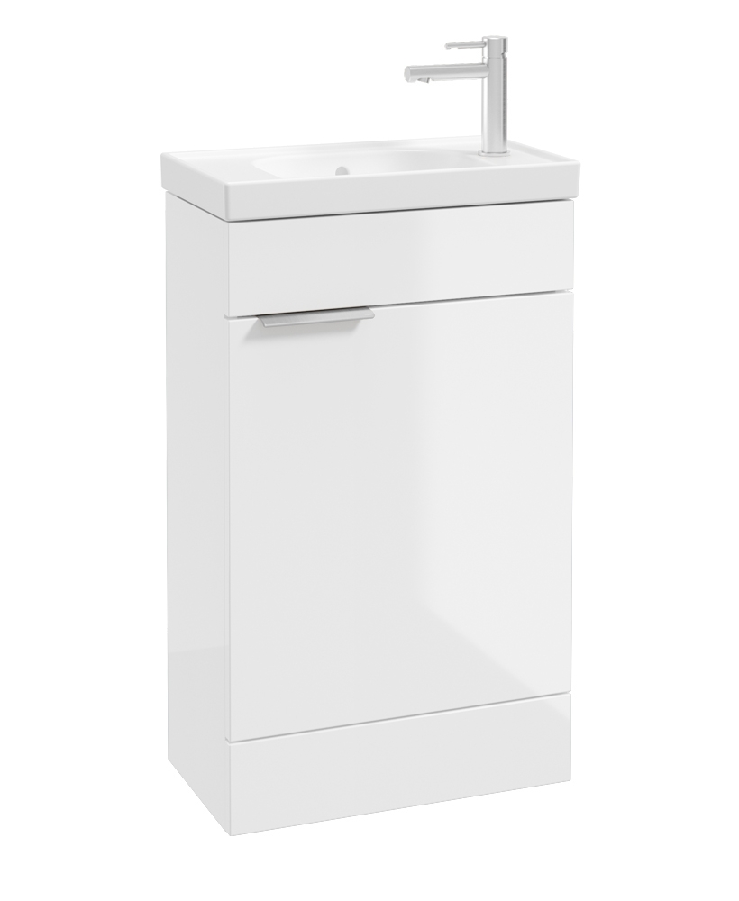 STOCKHOLM Floor Standing 50cm Cloakroom Vanity Unit Gloss White - Brushed Chrome Handles