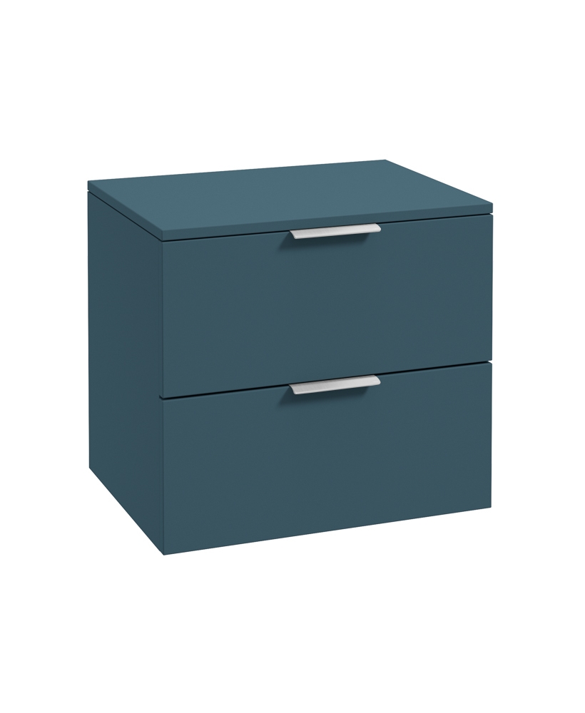 STOCKHOLM Wall Hung 60cm Two Drawer Countertop Vanity Unit Matt Ocean Blue - Brushed Chrome Handles