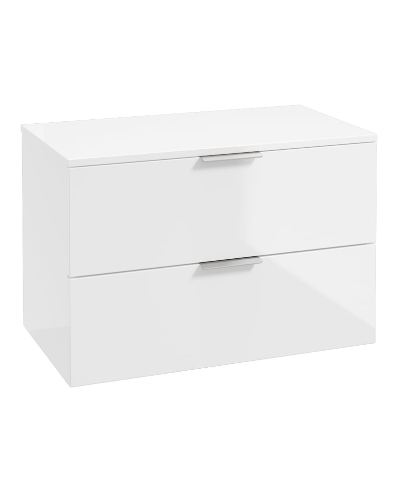 STOCKHOLM Wall Hung 80cm Two Drawer Countertop Vanity Unit Gloss White - Brushed Chrome Handles