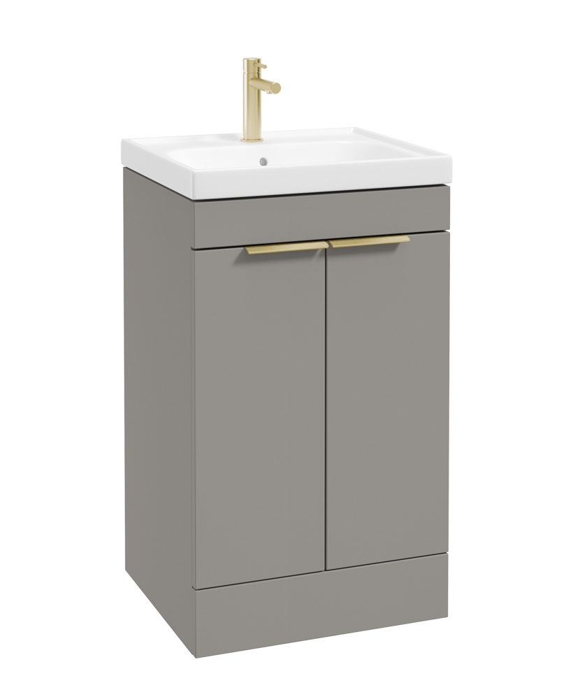 STOCKHOLM Floor Standing 50cm Two Door Vanity Unit Matt Khaki - Brushed Gold Handles