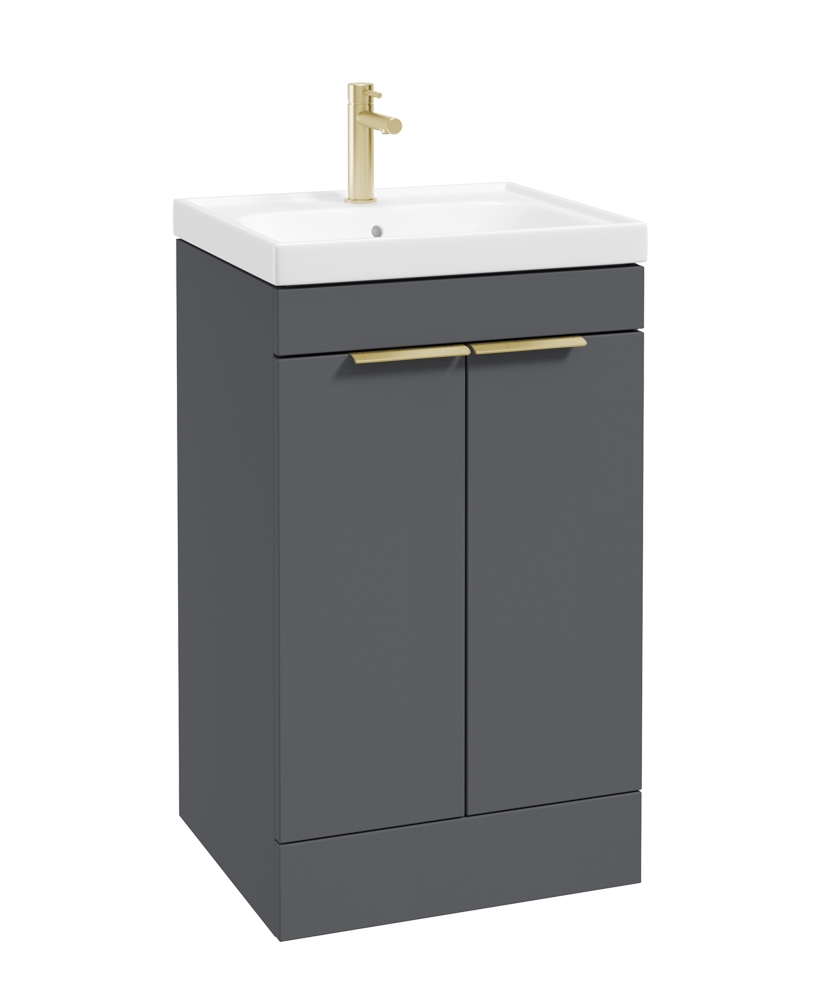 STOCKHOLM Floor Standing 50cm Two Door Vanity Unit Matt Midnight Grey - Brushed Gold Handles