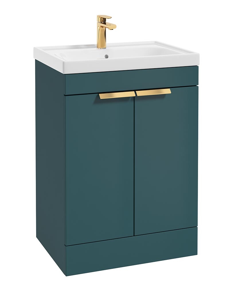 STOCKHOLM Floor Standing 60cm Two Door Vanity Unit Matt Ocean Blue - Brushed Gold Handles