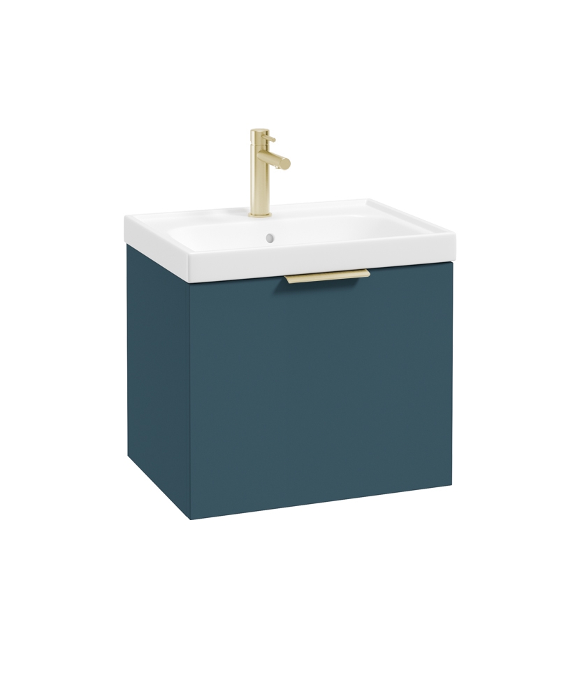 STOCKHOLM Wall Hung 50cm Single Drawer Vanity Unit Matt Ocean Blue - Brushed Gold Handle