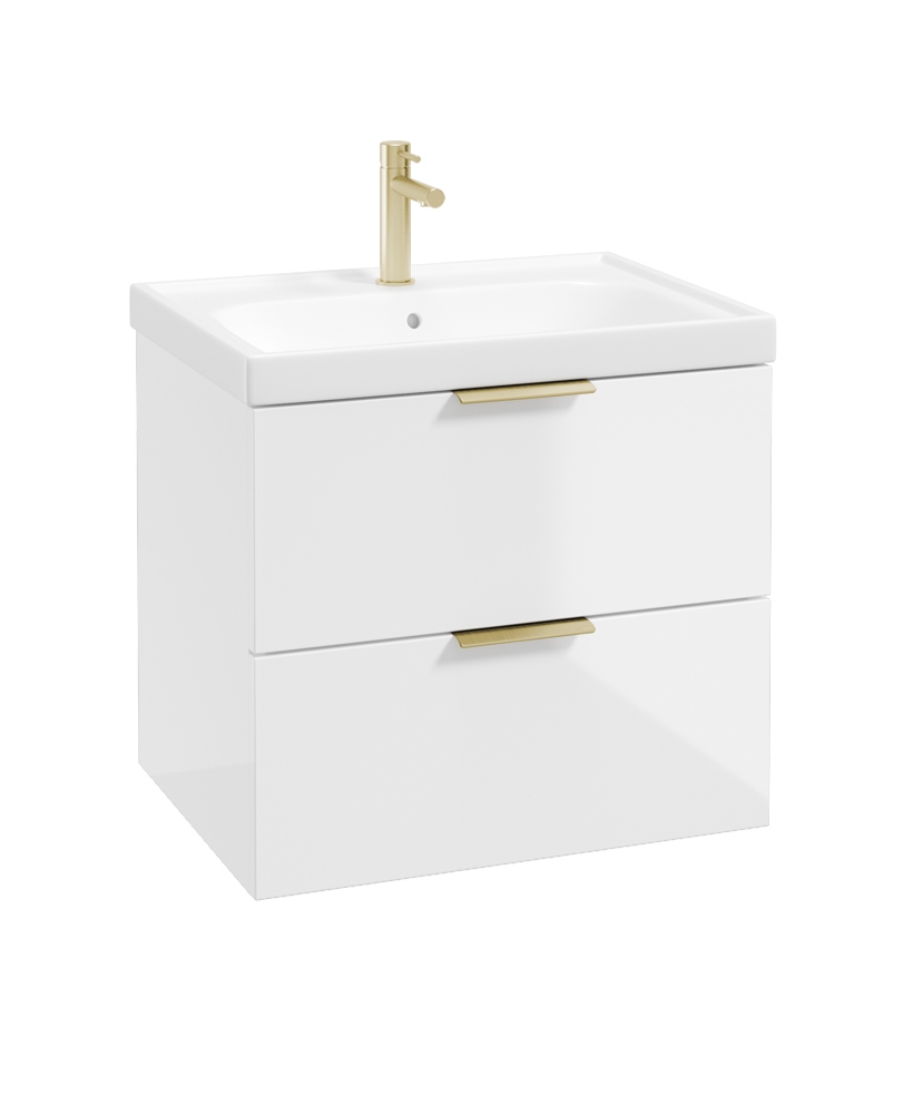 STOCKHOLM Wall Hung 60cm Two Drawer Vanity Unit Gloss White - Brushed Gold Handle