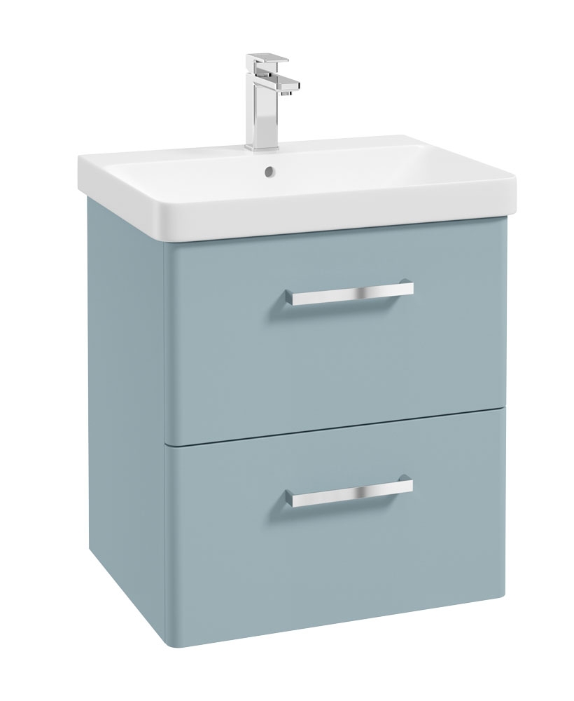 KORA  60cm Wall Hung 2 Drawer Vanity Unit Matt Morning Sky Blue-Chrome Handles