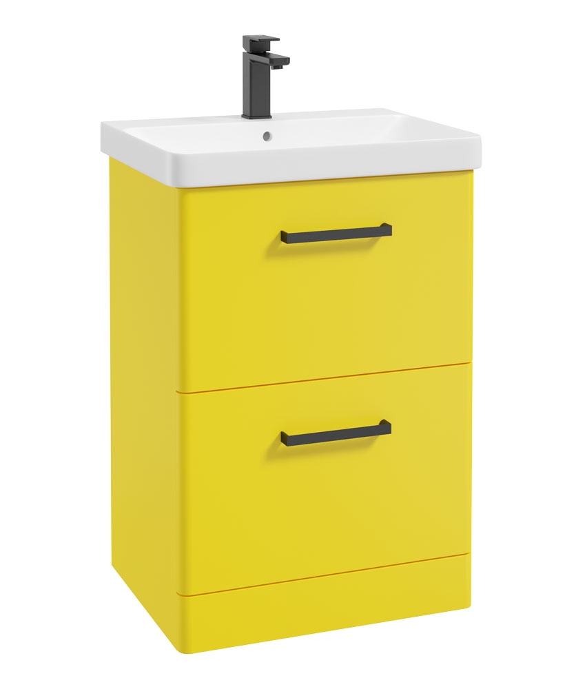 KORA  60cm Floor Standing 2 Drawer Vanity Unit Sun-Kissed Yellow Matt-Black Handles