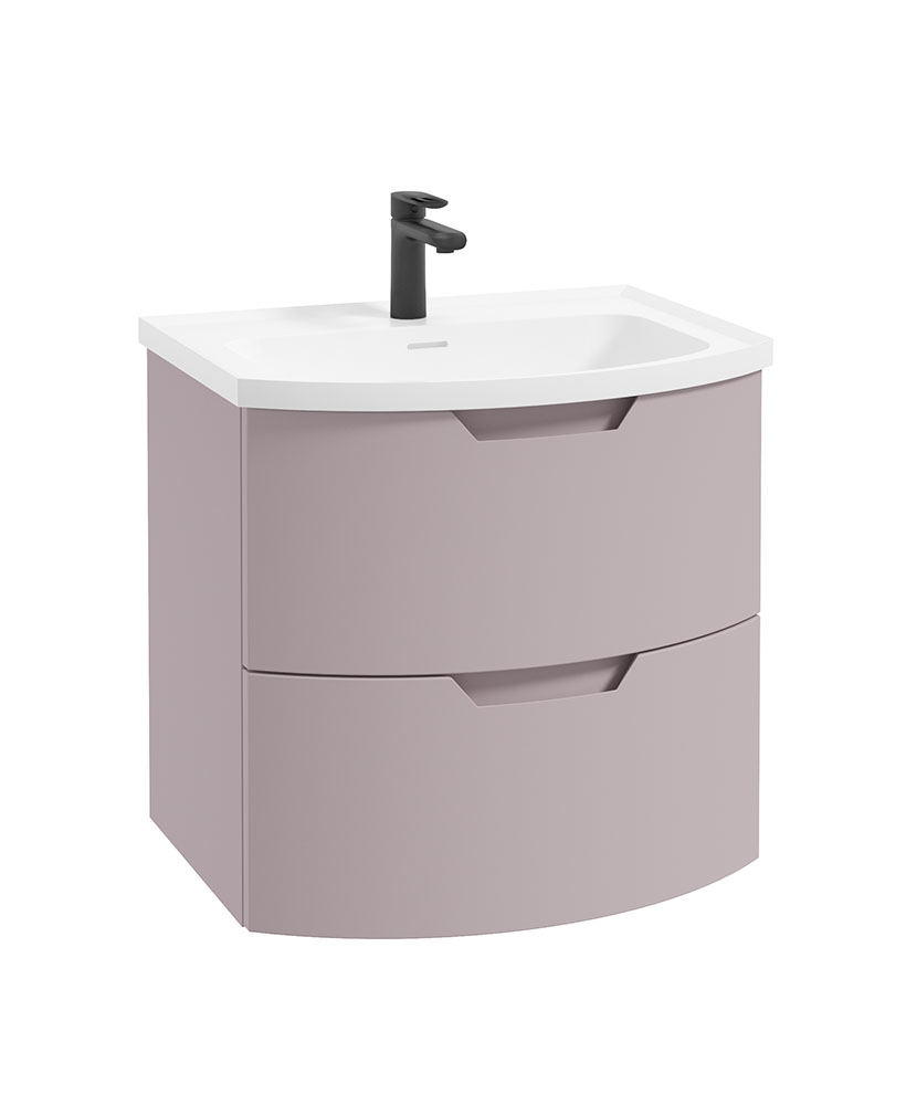 ARC 60cm 2 Drawer Wall Hung Vanity Unit Matt Cashmere Pink -Matt Basin