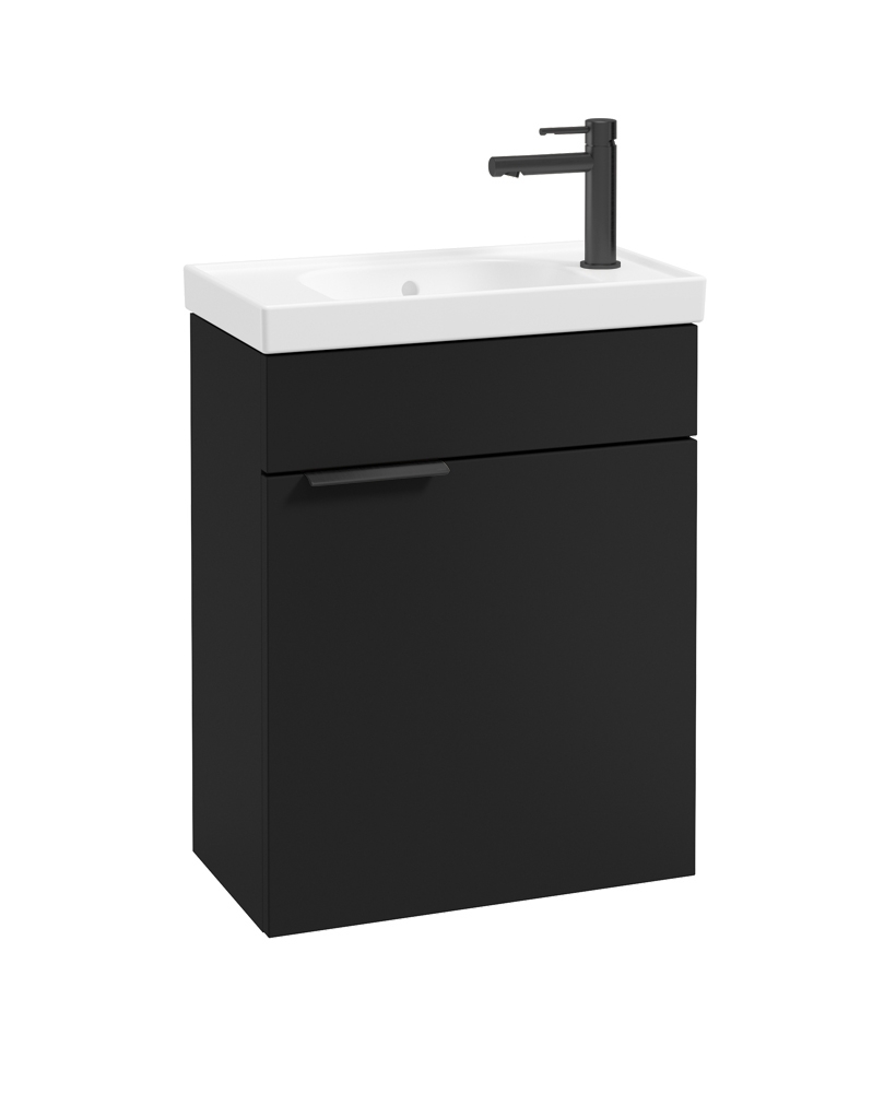 STOCKHOLM Wall Hung 50cm Cloakroom Vanity Unit Matt Black - Matt Black Handles