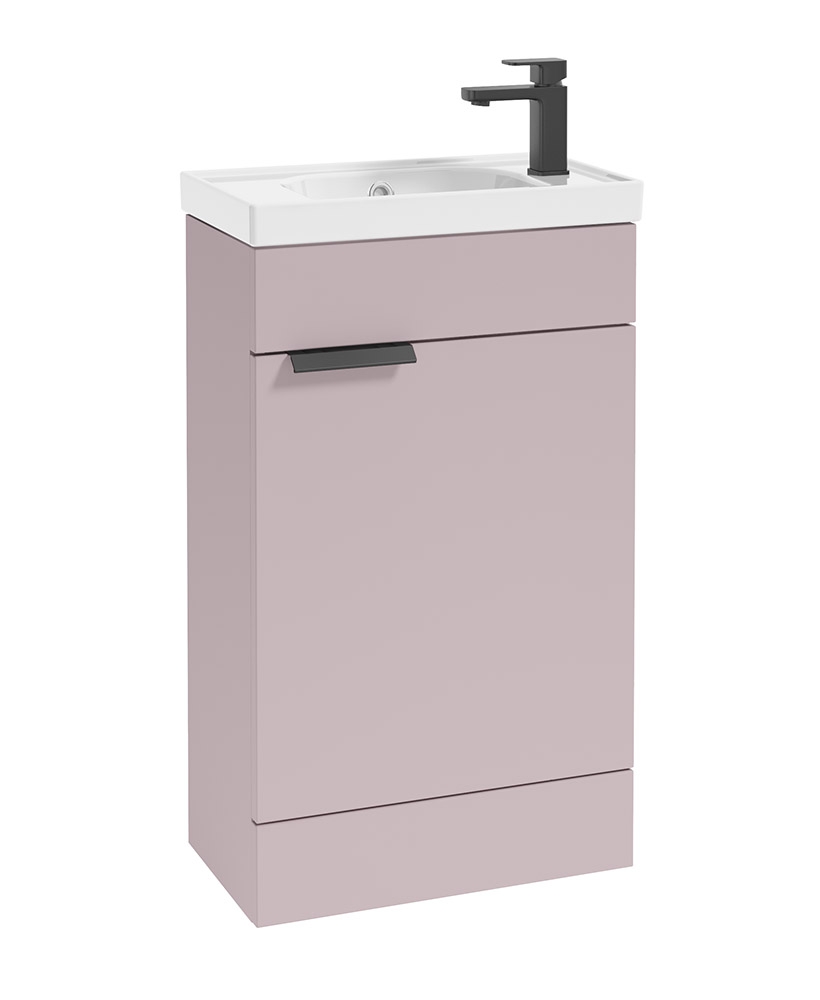 STOCKHOLM 50cm Floor Standing Cloakroom Matt Cashmere Pink Vanity Unit -Matt Black handle