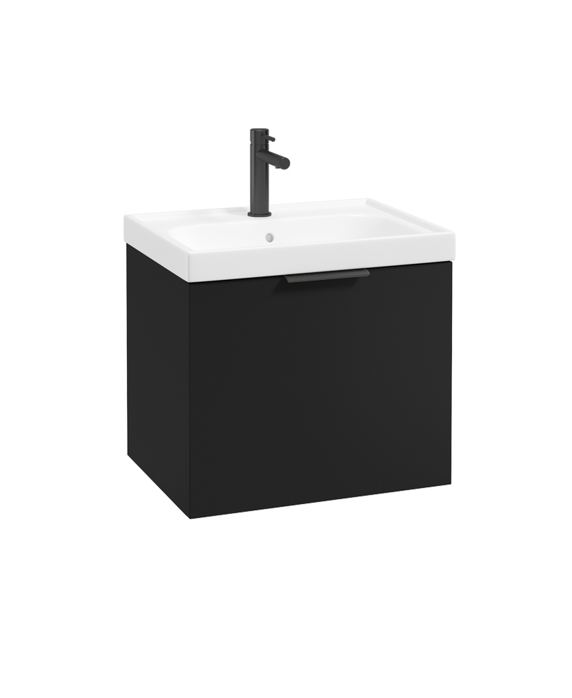 STOCKHOLM Wall Hung 50cm Single Drawer Vanity Unit Matt Black - Matt Black Handles