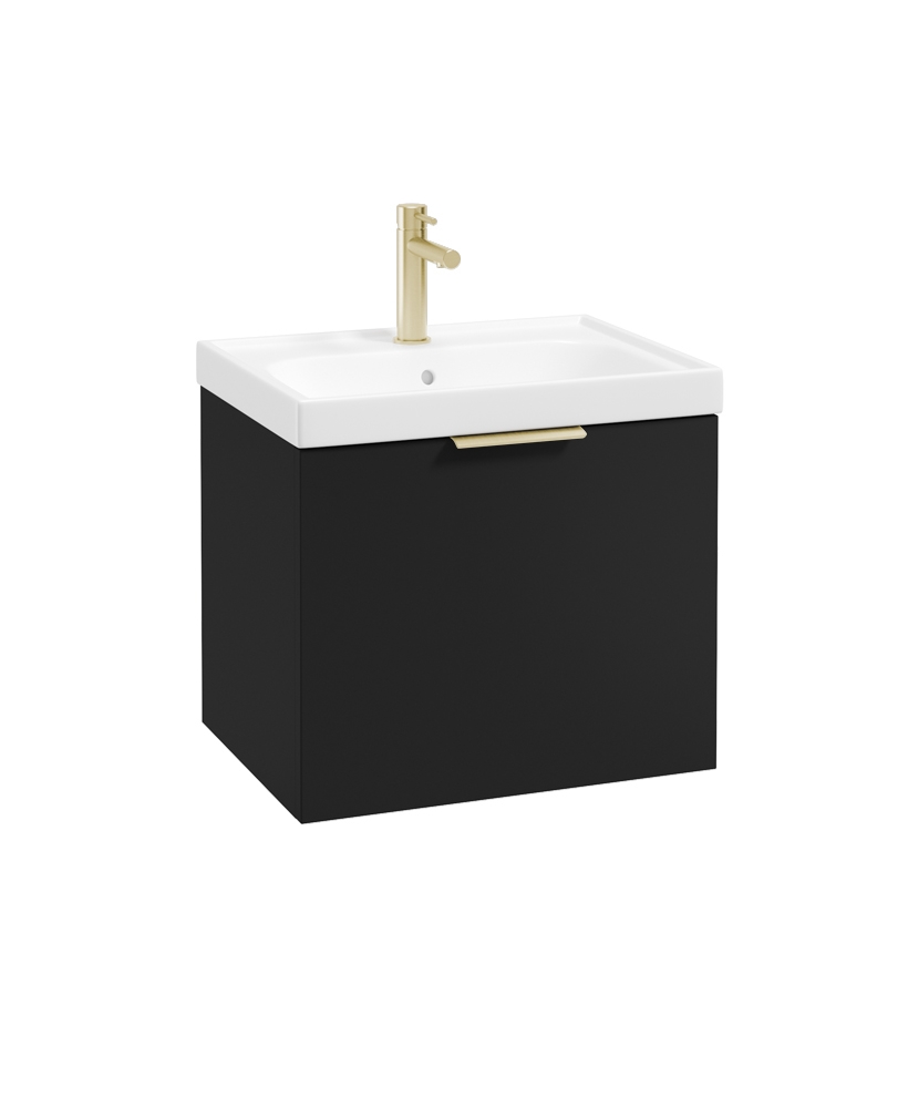 STOCKHOLM 50cm One Drawer Wall Hung Matt Black Vanity Unit - Brushed Gold Handle