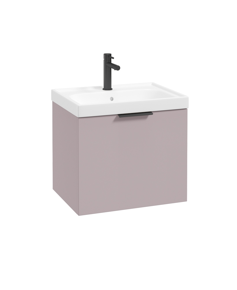 STOCKHOLM 50cm One Drawer Wall Hung Matt Cashmere Pink Vanity Unit - Matt Black Handle