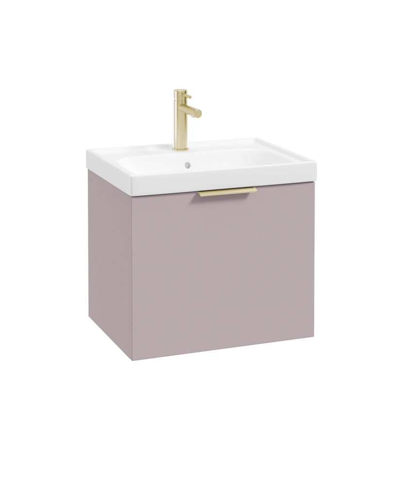 STOCKHOLM 50cm One Drawer Wall Hung Matt Cashmere Pink Vanity Unit - Brushed Gold Handle