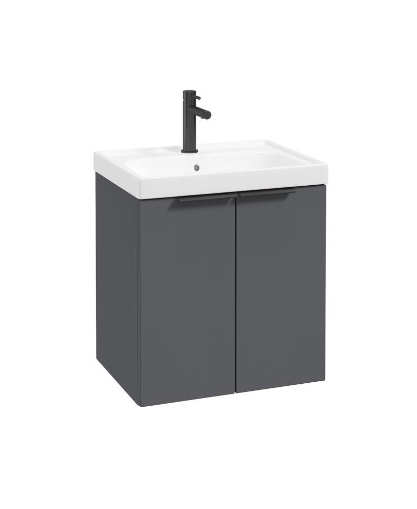 STOCKHOLM Wall Hung 50cm Two Door Vanity Unit Matt Midnight Grey- Matt Black Handles