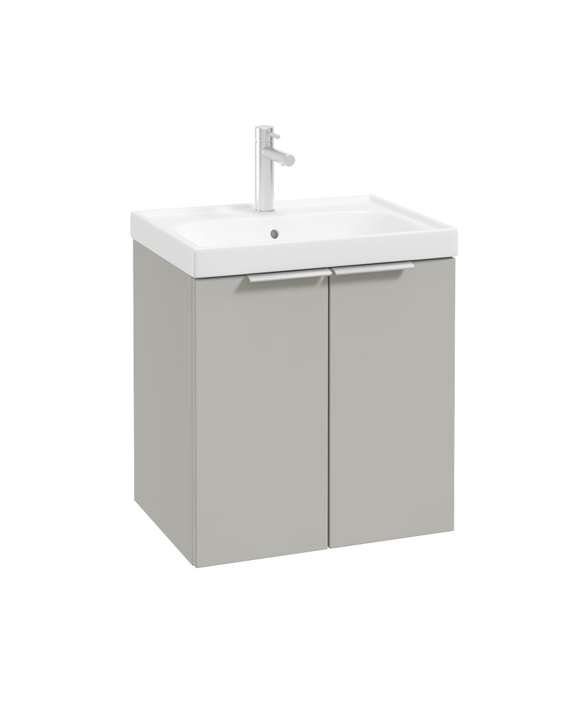 STOCKHOLM Wall Hung 50cm Two Door Vanity Unit Matt Arctic Grey- Brushed Chrome Handles