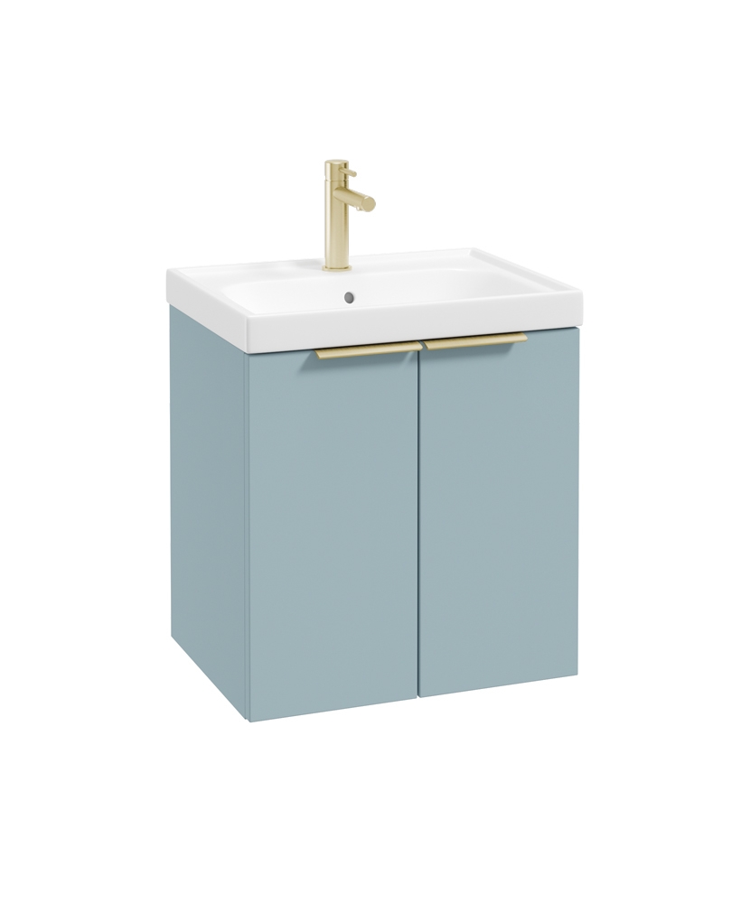 STOCKHOLM Wall Hung 50cm Two Door Vanity Unit Matt Morning Sky Blue- Brushed Gold Handles