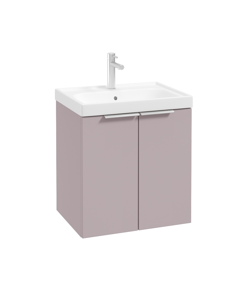 STOCKHOLM 50cm Two Door Wall Hung Matt Cashmere Pink Vanity Unit - Brushed Chrome Handles