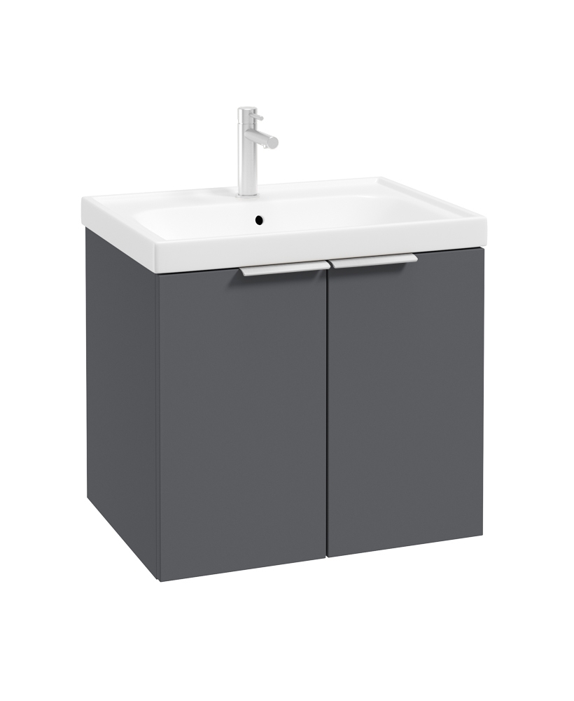 STOCKHOLM Wall Hung 60cm Two Door Vanity Unit Matt Midnight Grey- Brushed Chrome Handles