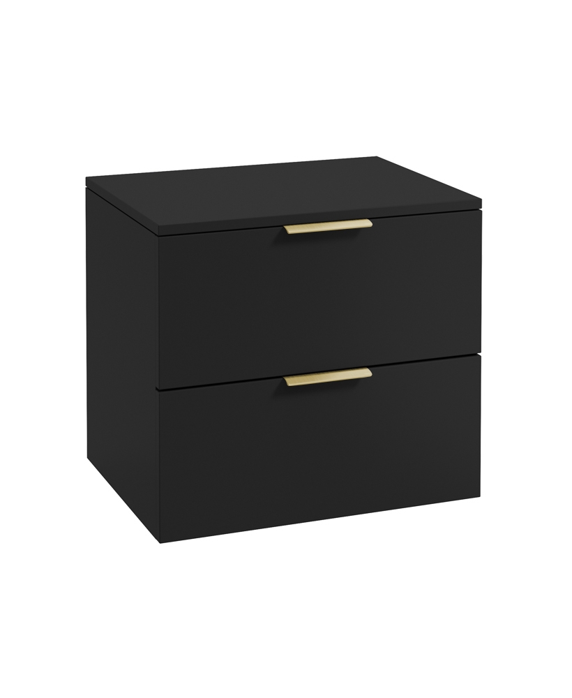 STOCKHOLM Wall Hung 60cm Two Drawer Countertop Vanity Unit Matt Black - Brushed Gold Handles