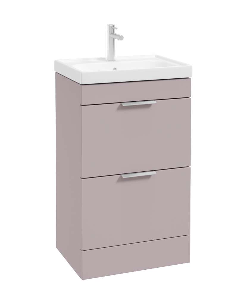 STOCKHOLM Floor Standing 50cm Two Drawer Vanity Unit Matt Cashmere Pink - Brushed Chrome Handles