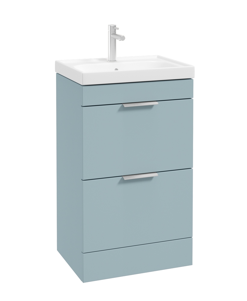 STOCKHOLM Floor Standing 50cm Two Drawer Vanity Unit Matt Morning Sky Blue - Brushed Chrome Handles