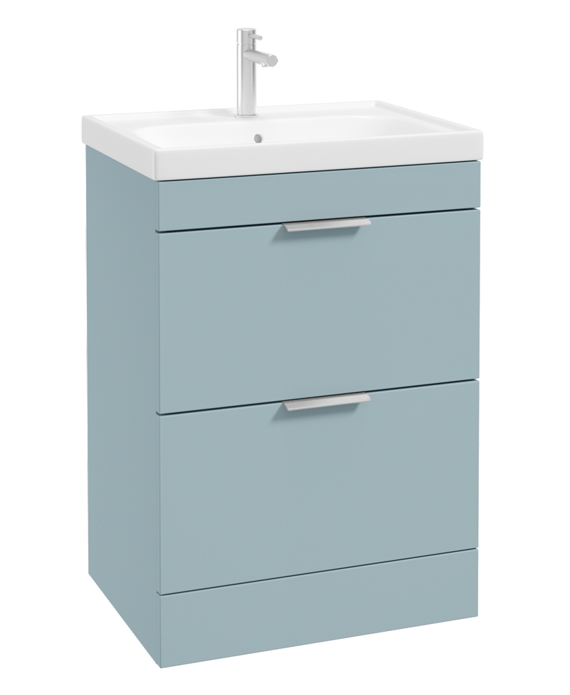 STOCKHOLM Floor Standing 60cm Two Drawer Vanity Unit Matt Morning Sky Blue - Brushed Chrome Handles