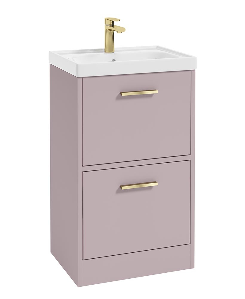 FINLAND 50cm Two Drawer Matt Cashmere Pink Floor Standing Vanity Unit - Matt Black Handle