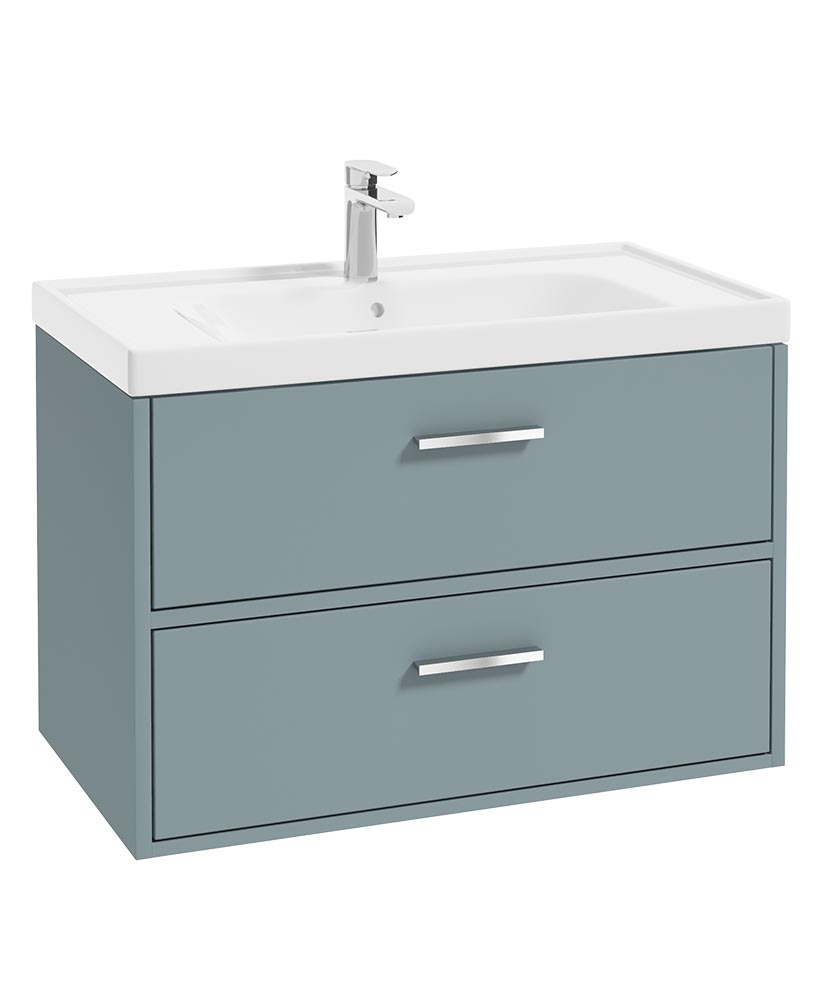 FINLAND 80cm Matt Coral Green Wall Hung Vanity Unit - Brushed Chrome Handle