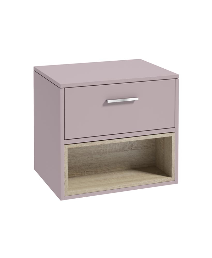 MALMO 60cm Matt Cashmere Pink Single Drawer Countertop Vanity Unit - Brushed Chrome handle