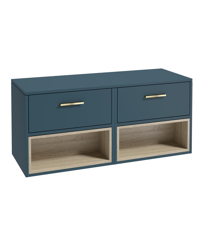 MALMO 120cm Matt Ocean Blue Two Drawer Countertop Vanity Unit - Brushed Gold Handle