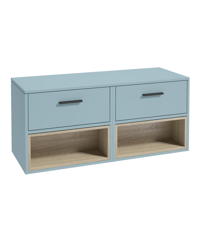 MALMO 120cm Matt Morning Sky Blue Two Drawer Countertop Vanity Unit - Matt Black Handle