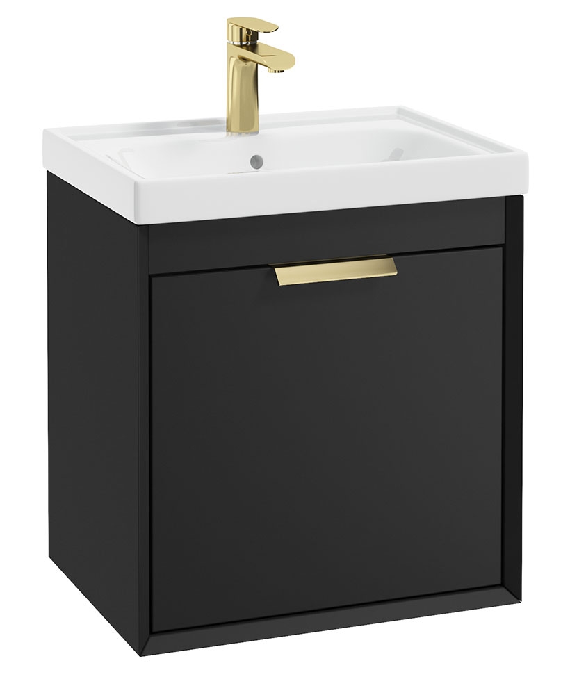 FJORD 50cm Matt Black Wall Hung Vanity Unit-Brushed Gold Handle