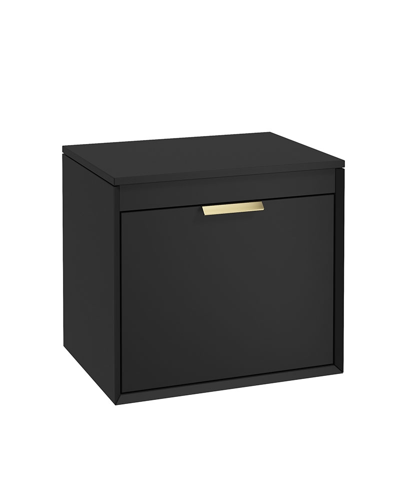 FJORD 60cm Matt Black Countertop Vanity Unit - Brushed Gold Handle