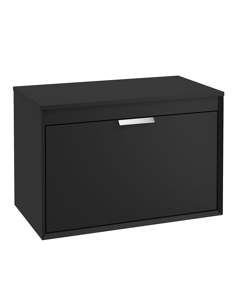 FJORD 80cm Matt Black Wall Hung Countertop Vanity Unit - Brushed Chrome Handle