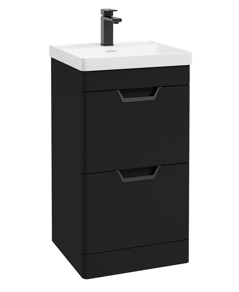 FREYA 50cm 2 Drawer Floor Standing Vanity Unit Matt Black-Matt Black Handle