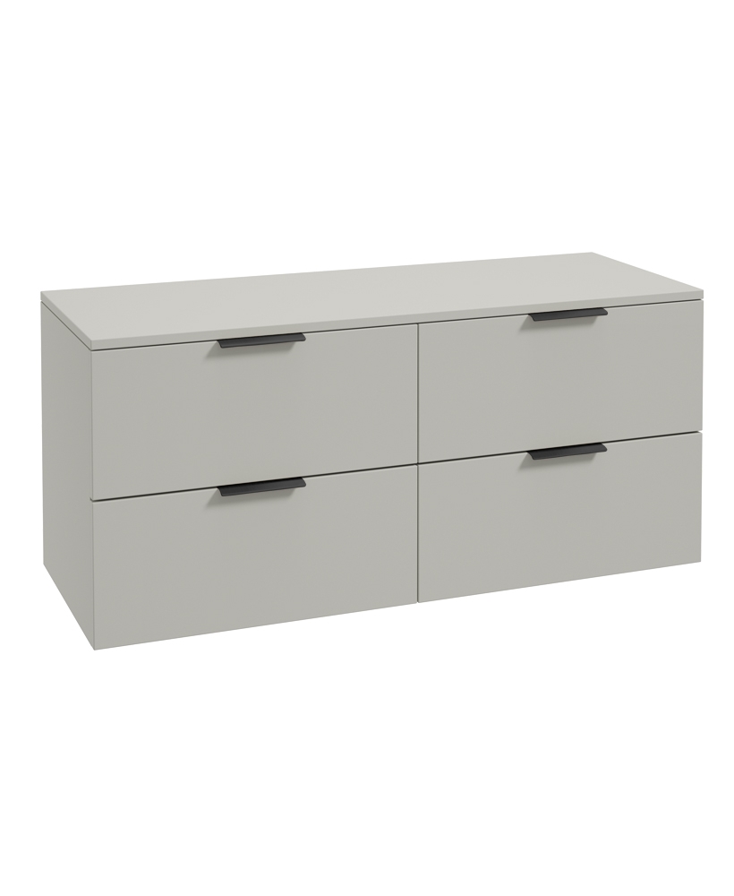 STOCKHOLM Wall Hung 120cm Four Drawer Countertop Vanity Unit Matt Arctic Grey - Matt Black Handles