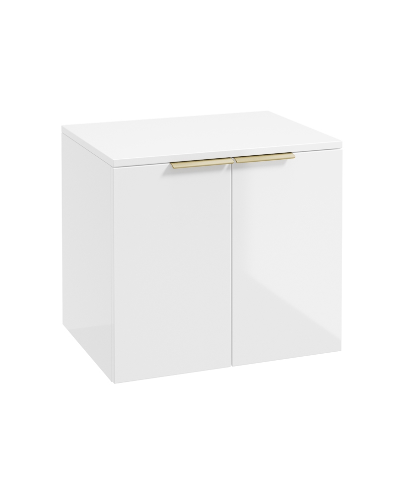 STOCKHOLM Wall Hung 60cm Two Door Countertop Vanity Unit Gloss White- Brushed Gold Handles