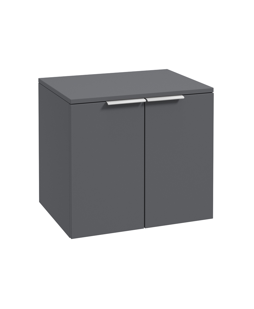 STOCKHOLM Wall Hung 60cm Two Door Countertop Vanity Unit Matt Midnight Grey- Brushed Chrome Handles