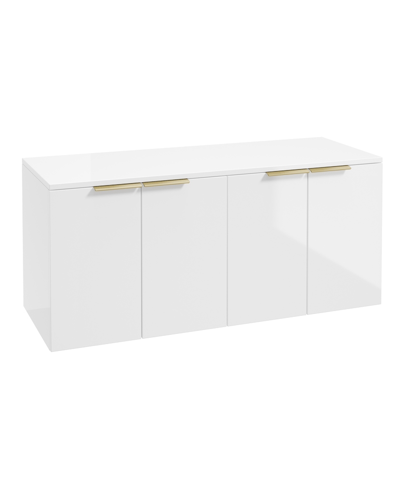 STOCKHOLM Wall Hung 120cm Four Door Countertop Vanity Unit Gloss White - Brushed Gold Handle