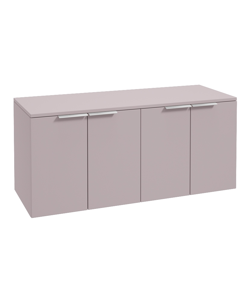 STOCKHOLM Wall Hung 120cm Four Door Countertop Vanity Unit Matt Cashmere Pink - Brushed Chrome Handle