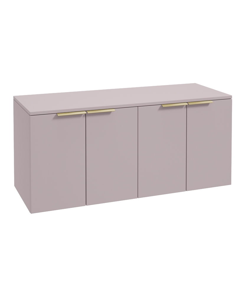 STOCKHOLM Wall Hung 120cm Four Door Countertop Vanity Unit Matt Cashmere Pink - Brushed Gold Handle