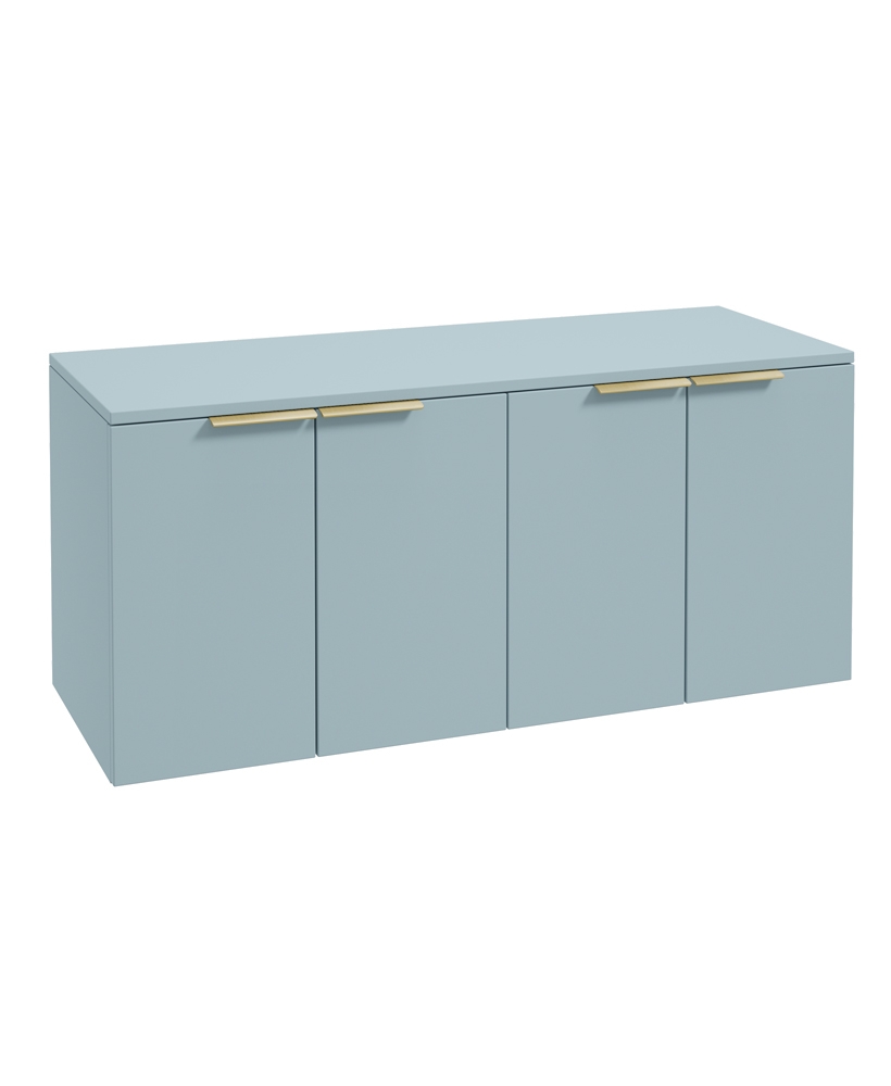 STOCKHOLM Wall Hung 120cm Four Door Countertop Vanity Unit Matt Morning Sky Blue - Brushed Gold Handle