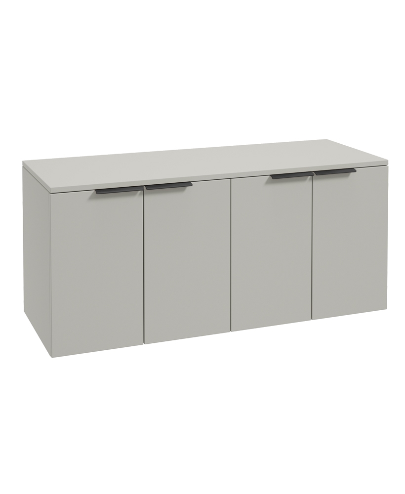 STOCKHOLM Wall Hung 120cm Four Door Countertop Vanity Unit Matt Arctic Grey - Matt Black Handle