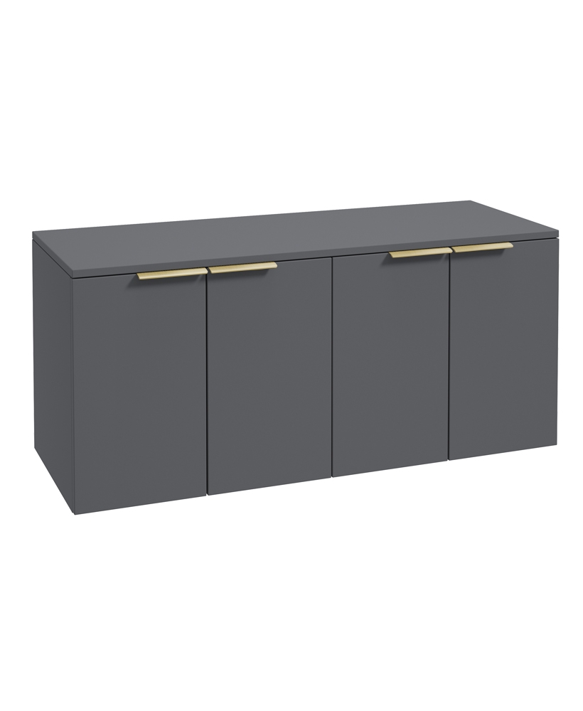 STOCKHOLM Wall Hung 120cm Four Door Countertop Vanity Unit Matt Midnight Grey - Brushed Gold Handle